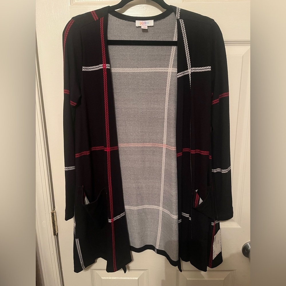 LuLaRoe Small Black and Red Plaid‎ Cardigan